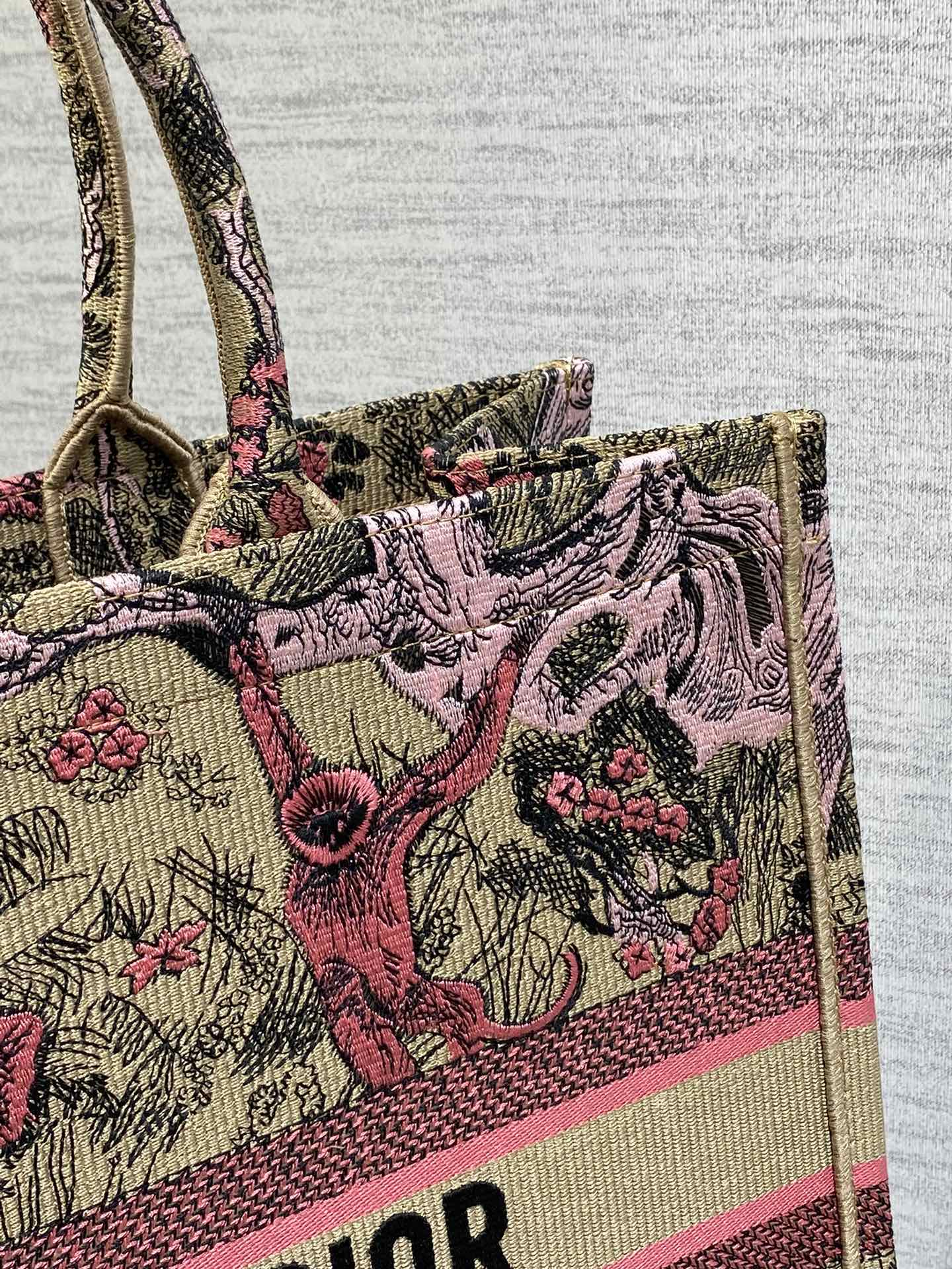 Large Dior Book Tote Bag Raffa with Candy Pink Toile de Jouy Sauvage Embroidery